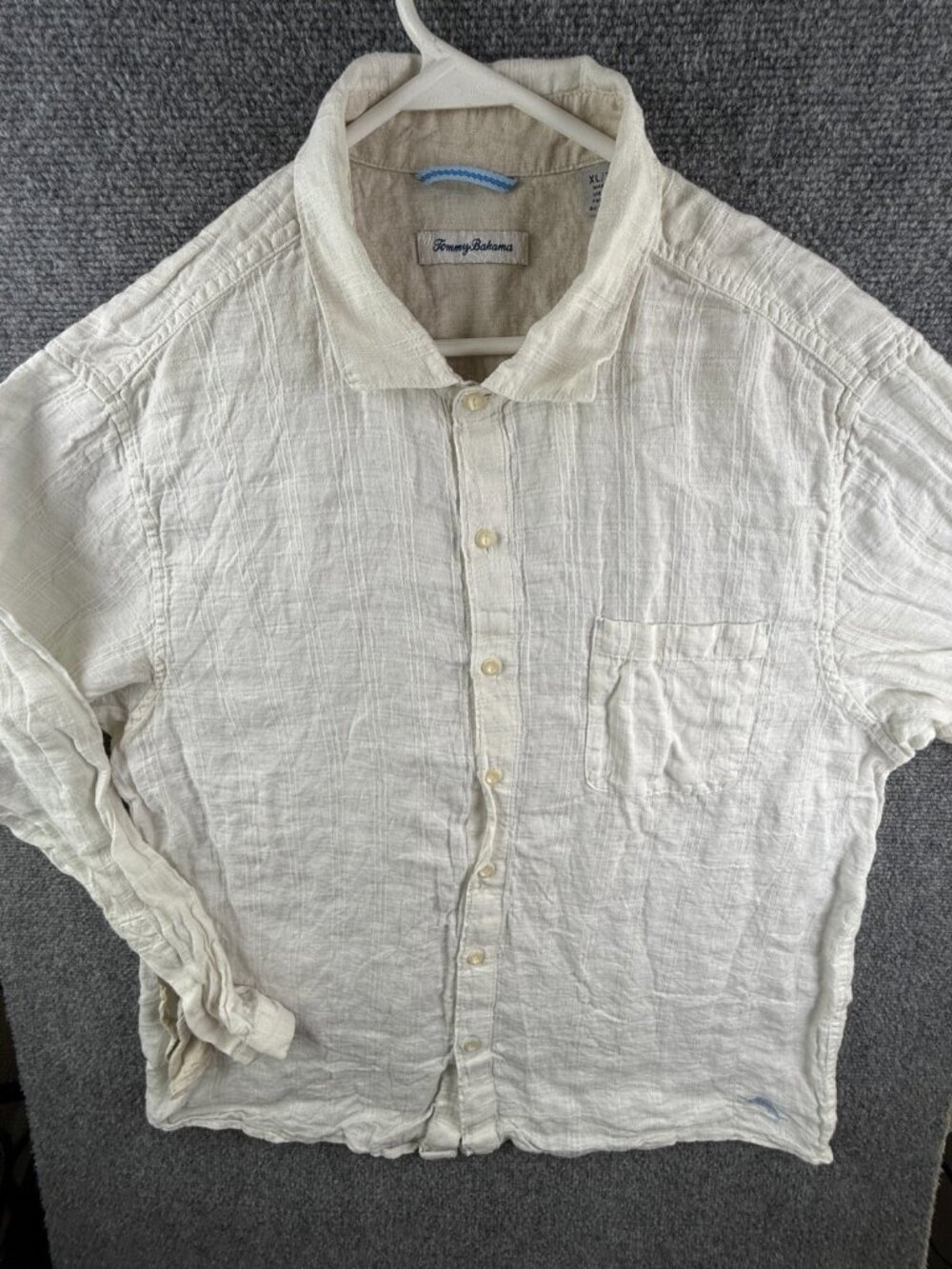 Tommy Bahama All LINEN Men Long Sleeve Button Up Shirt White Check XL Woven